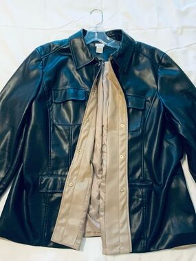 Navy Faux Leather Women's Jacket
